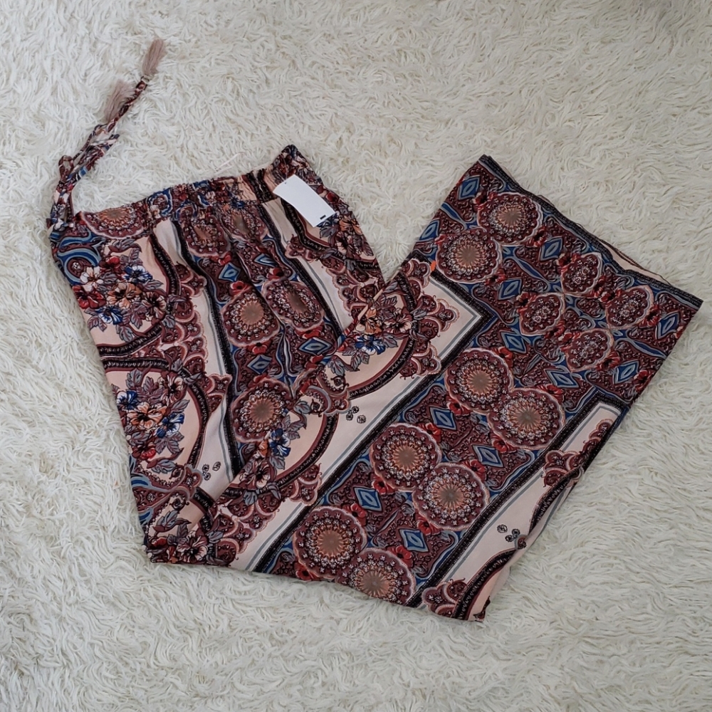 Sky and Sand Palazzo Pants Brown Print Small nwt